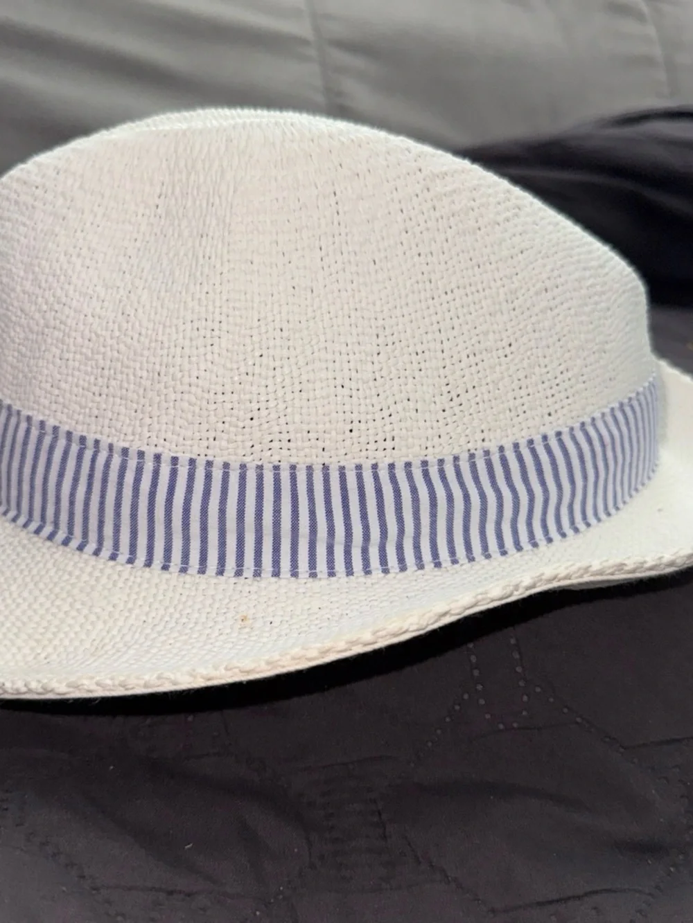 Janie and Jack White Straw Fedora with Blue Striped Band